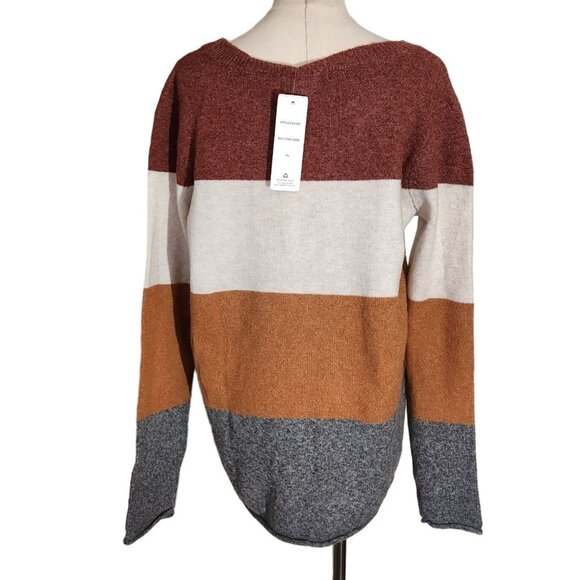Pinque Gina Crew Neck Striped Pullover Sweater Rust Stone NWT Women's Size XXL - Picture 3 of 12